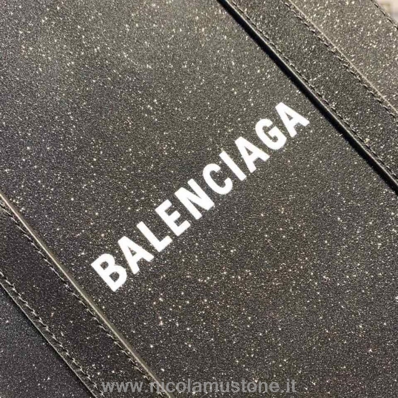 Original Kvalitet Balenciaga Hverdagsglitter Bazar Handlepose 22cm Kalveskinn Vår/sommer 2019 Kolleksjon Svart