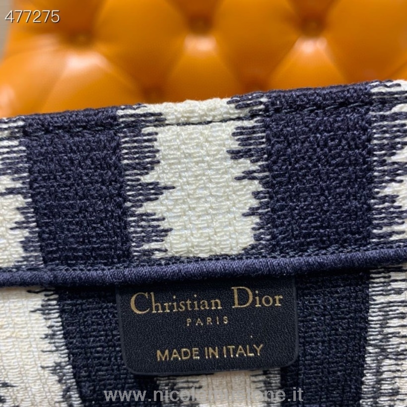 Original Kvalitet Christian Dior Dioriviera Bok Tote Bag 42cm Brodert Lerret Vår/sommer 2021 Kolleksjon Marineblå/hvit
