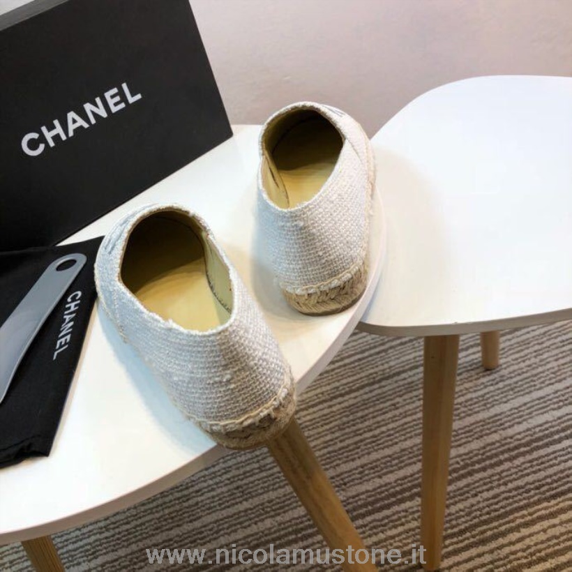 Original Kvalitet Chanel Tweed Og Lakk Cc Espadrilles Vår/sommer 2017 Kolleksjon Act 2 Hvit