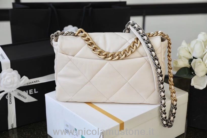 Original Kvalitet Chanel 19 Klaff Bag 26cm Geiteskinn Vår/sommer 2020 Act 1 Kolleksjon Hvit