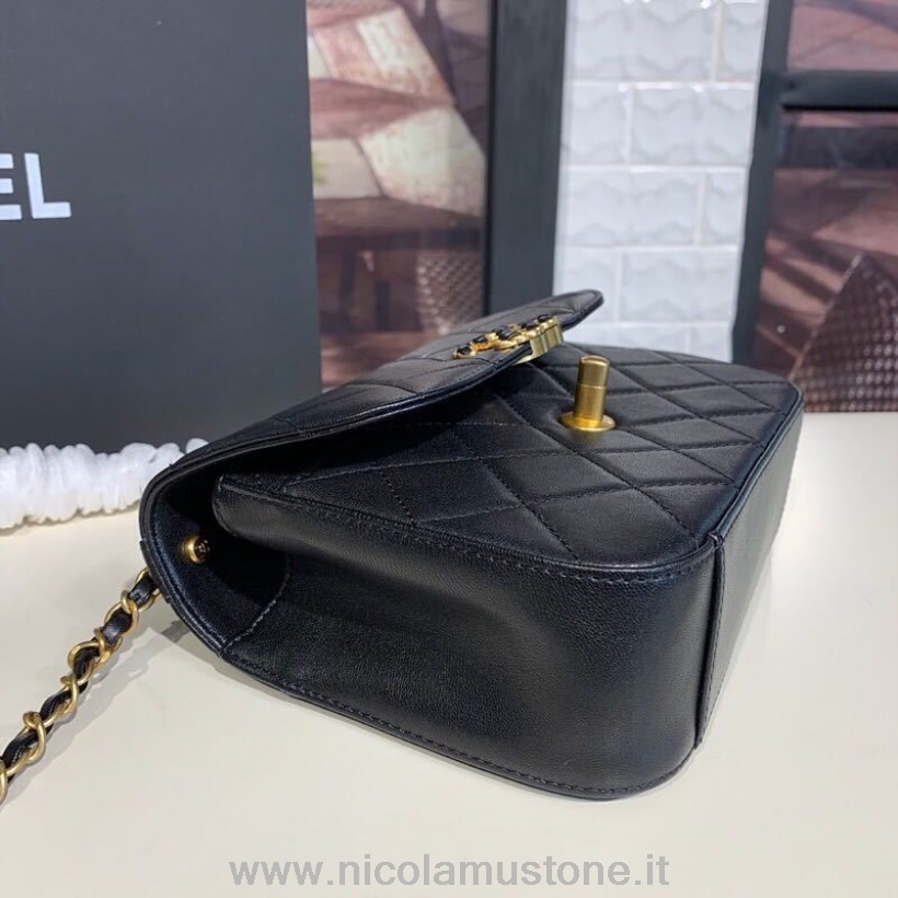 Original Kvalitet Chanel Infinity Handle Bag 20cm Gull Hardware Lammeskinn Høst/vinter 2019 Kolleksjon Svart