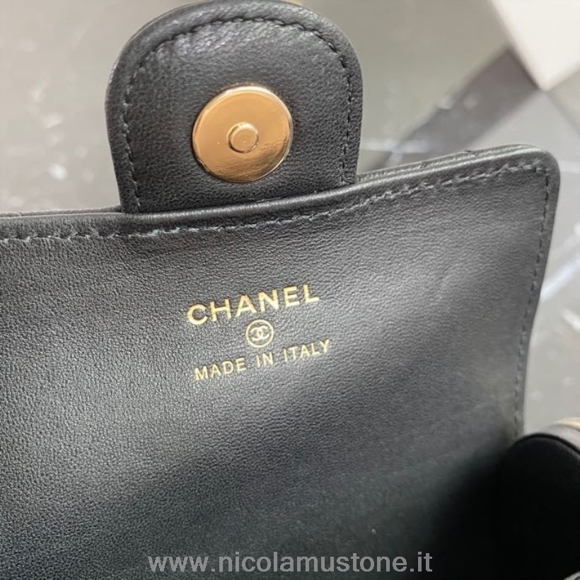 Original Kvalitet Chanel Leppestiftveske 12cm A2285 Kalveskinn Gull Hardware Vår/sommer 2022 Kolleksjon Svart