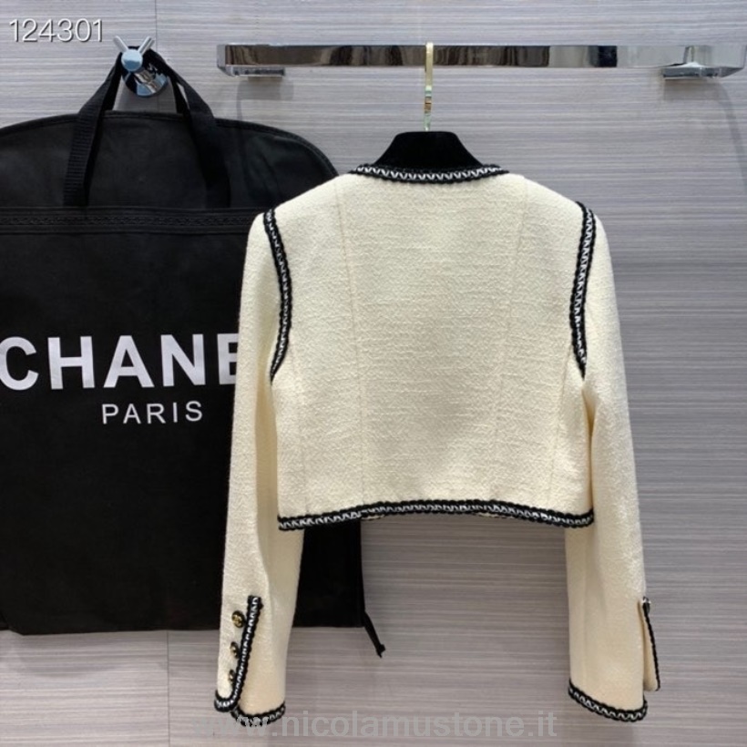 Original Kvalitet Chanel 2-delt Bluse Og Langermet Overtrekk Høst/vinter 2020 Kolleksjon Elfenben/svart