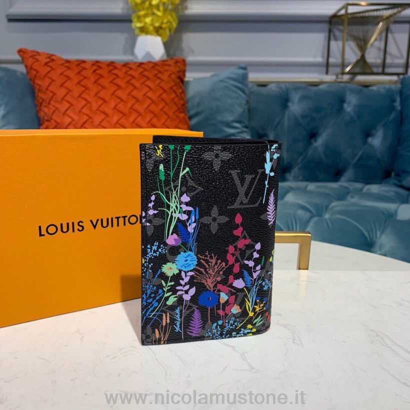 Original Kvalitet Louis Vuitton Passdeksel 14cm Blomst Monogram Lerret Vår/sommer 2019 Kolleksjon M64502 Svart