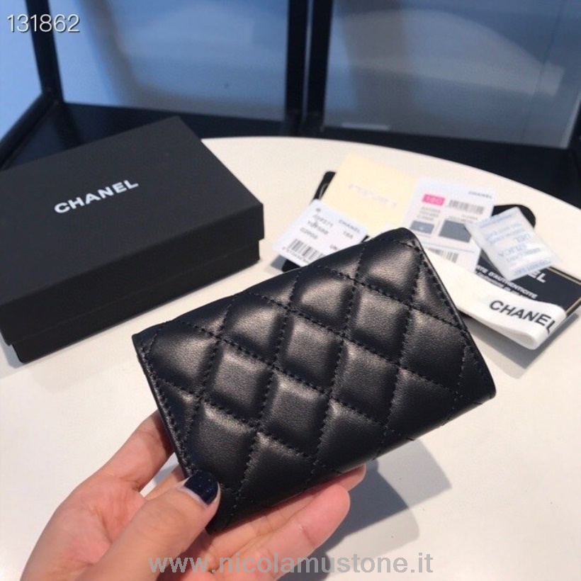 Original Kvalitet Chanel Kortholder Lommebok 16cm Sølv Hardware Lammeskinn Høst/vinter 2020 Kolleksjon Svart