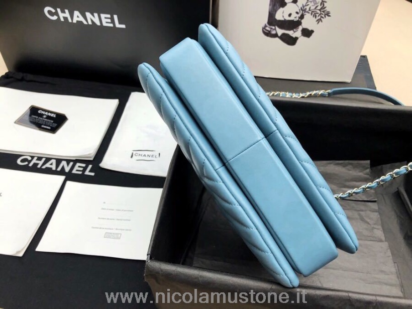 Qualità Originale Chanel Chevron Trendy Cc Top Handle Borsa 25 Cm Pelle Di Vitello Hardware Oro Primavera/estate 2019 Act 1 Collezione Blu