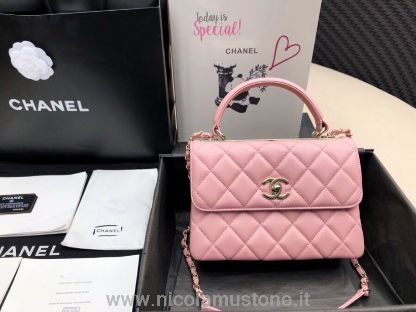 Qualità Originale Chanel Trendy Cc Borsa Con Manico Superiore 25 Cm Pelle Di Vitello Hardware Oro Primavera/estate 2019 Collezione Act 1 Rosa Chiaro
