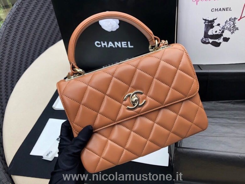 Qualità Originale Chanel Trendy Cc Top Handle Bag 25cm Pelle Di Vitello Hardware Oro Primavera/estate 2019 Act 1 Collezione Autunno