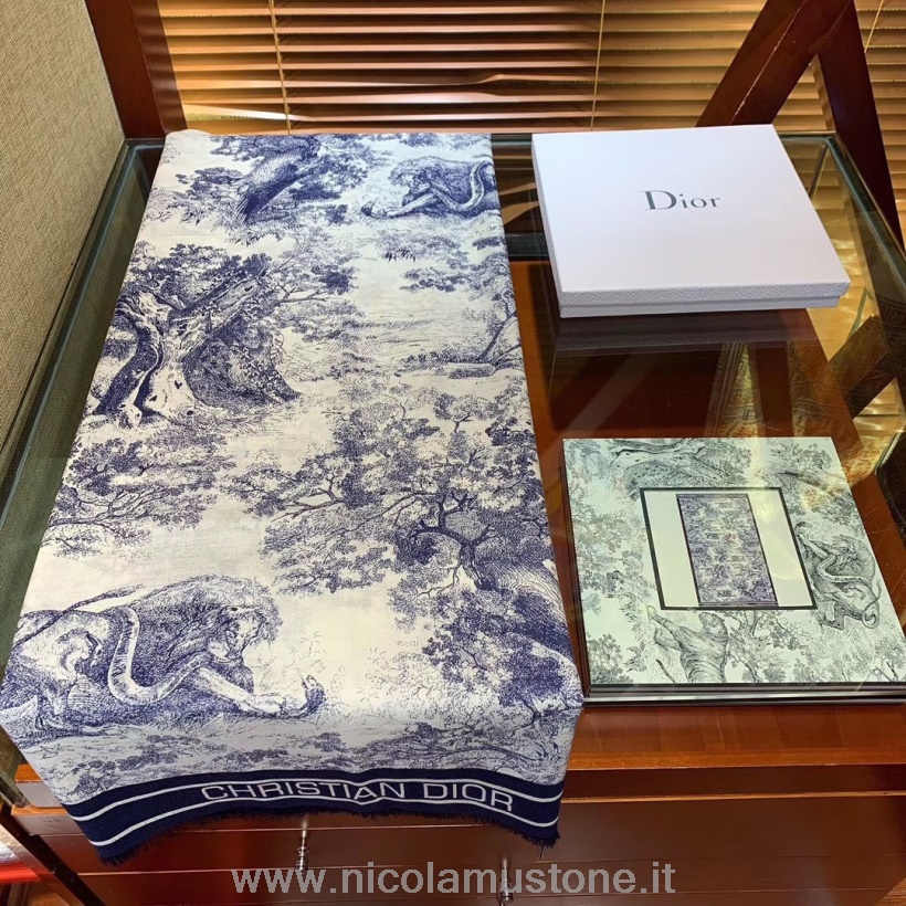 Qualità Originale Christian Dior Toile De Jouy Sciarpa Scialle 195cm Collezione Autunno/inverno 2019 Blu