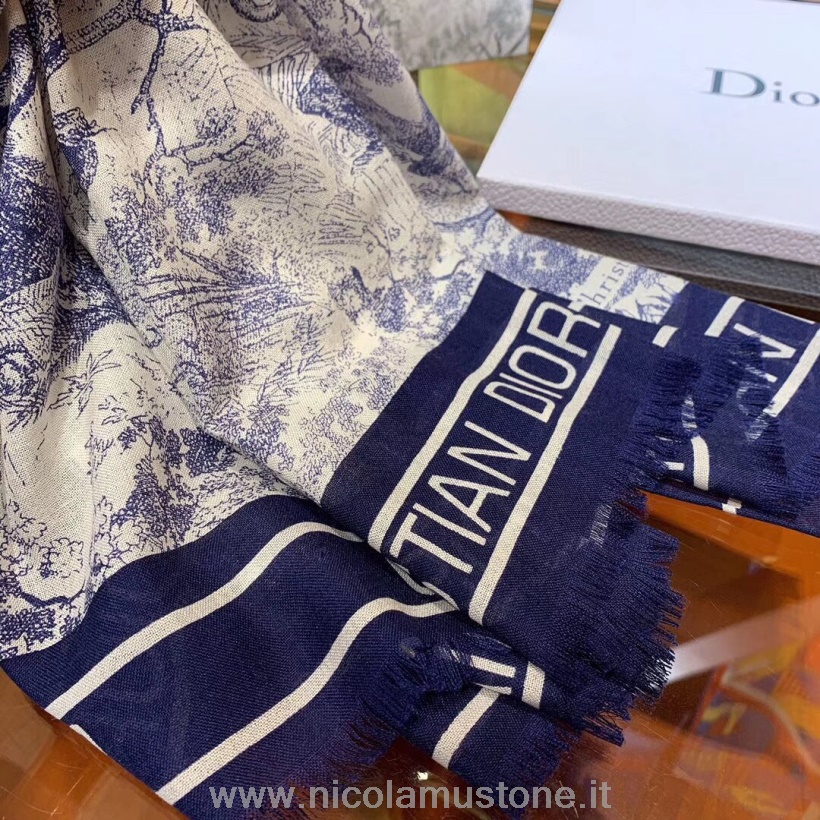 Qualità Originale Christian Dior Toile De Jouy Sciarpa Scialle 195cm Collezione Autunno/inverno 2019 Blu