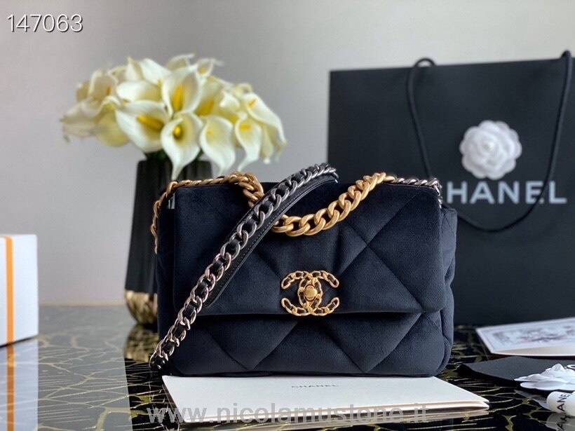 Qualità Originale Chanel 19 Borsa Con Patta In Velluto 26cm Pelle Di Montone Collezione Autunno/inverno 2020 Nero