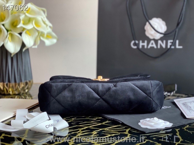 Qualità Originale Chanel 19 Borsa Con Patta In Velluto 30cm Pelle Di Montone Collezione Autunno/inverno 2020 Nero