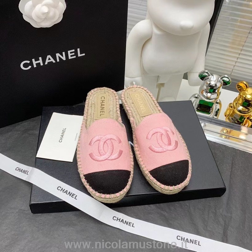 Qualità Originale Chanel Espadrillas Sabot In Tela/pelle Di Agnello Collezione Autunno/inverno 2021 Rosa