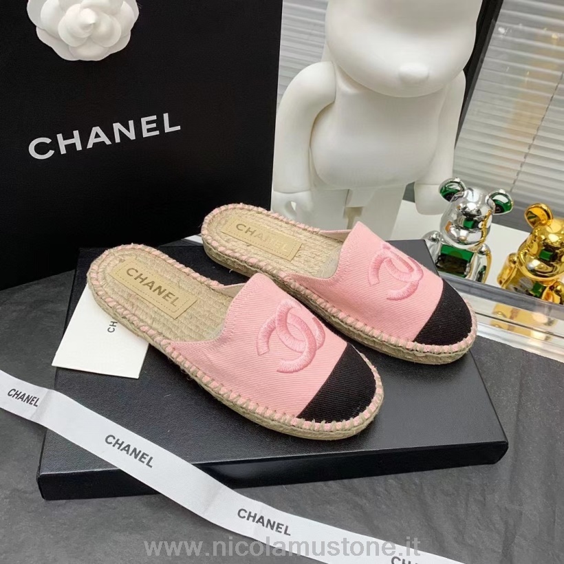 Qualità Originale Chanel Espadrillas Sabot In Tela/pelle Di Agnello Collezione Autunno/inverno 2021 Rosa