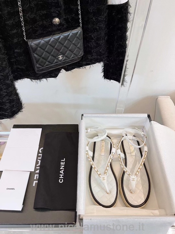 Sandali Espadrillas Chanel Con Cinturino In Pelle Di Agnello Di Qualità Originale Collezione Primavera/estate 2021 Bianchi