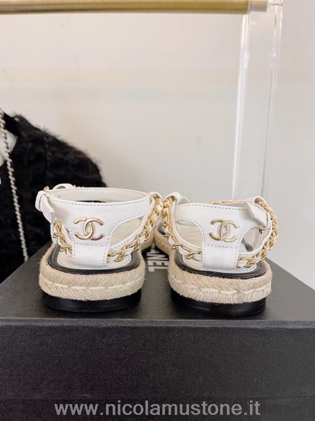 Sandali Espadrillas Chanel Con Cinturino In Pelle Di Agnello Di Qualità Originale Collezione Primavera/estate 2021 Bianchi