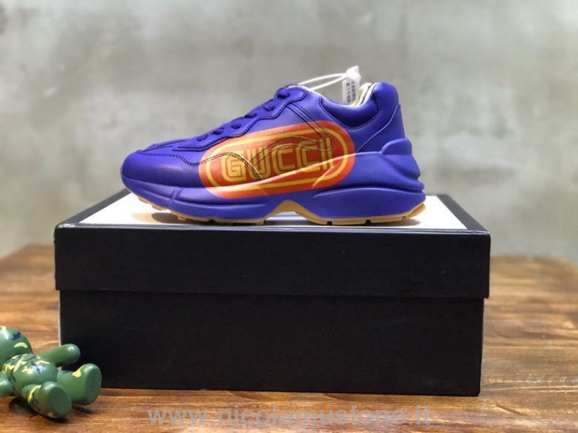 Qualità Originale Gucci Sega Anchor Rhyton Dad Sneakers 619896 Pelle Di Vitello Pelle Collezione Primavera/estate 2020 Blu
