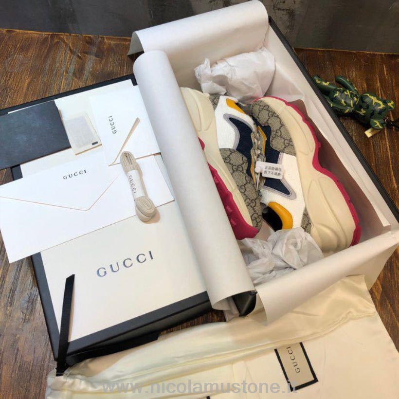 Oryginalna Jakość Gucci Gg Rhyton Tata Trampki 619891 Skóra Cielęca Kolekcja Wiosna/lato 2020 Różowy