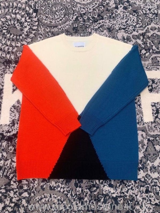 Oryginalny Sweter Jil Sander Colorblock Kolekcja Wiosna/lato 2022 Biały/czerwony/niebieski