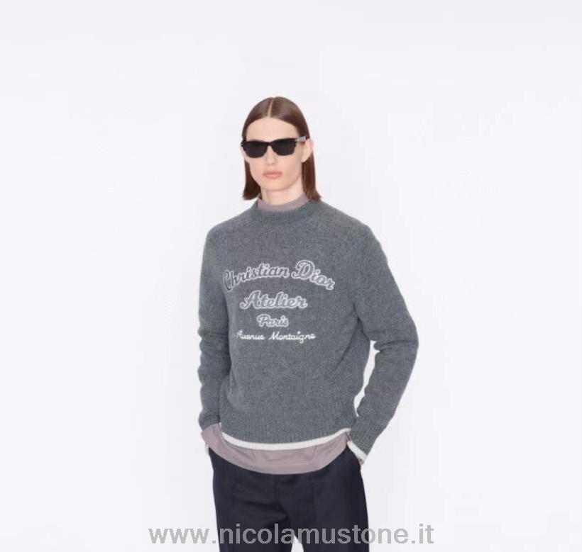 Oryginalna Jakość Christian Dior Atelier Sweter Z Długim Rękawem Kolekcja Wiosna/lato 2022 Szary/biały