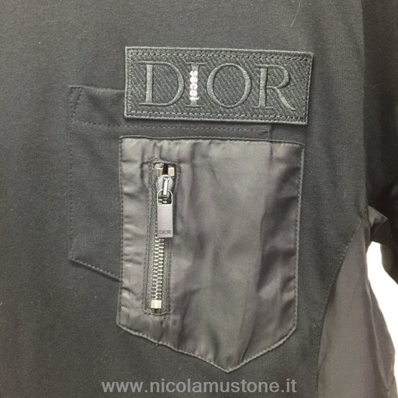 Oryginalna Jakość Christian Dior X Sacai Tkanina Techniczna Koszulka Z Krótkim Rękawem Kolekcja Wiosna/lato 2022 Czarna