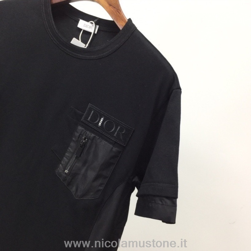 Oryginalna Jakość Christian Dior X Sacai Tkanina Techniczna Koszulka Z Krótkim Rękawem Kolekcja Wiosna/lato 2022 Czarna