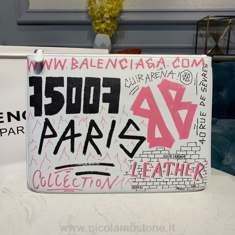 Oryginalna Jakość Balenciaga Bazar Graffiti Etui 33 Cm Skóra Cielęca Z Nadrukiem Kolekcja Jesień/zima 2019 Biały/różowy/czarny
