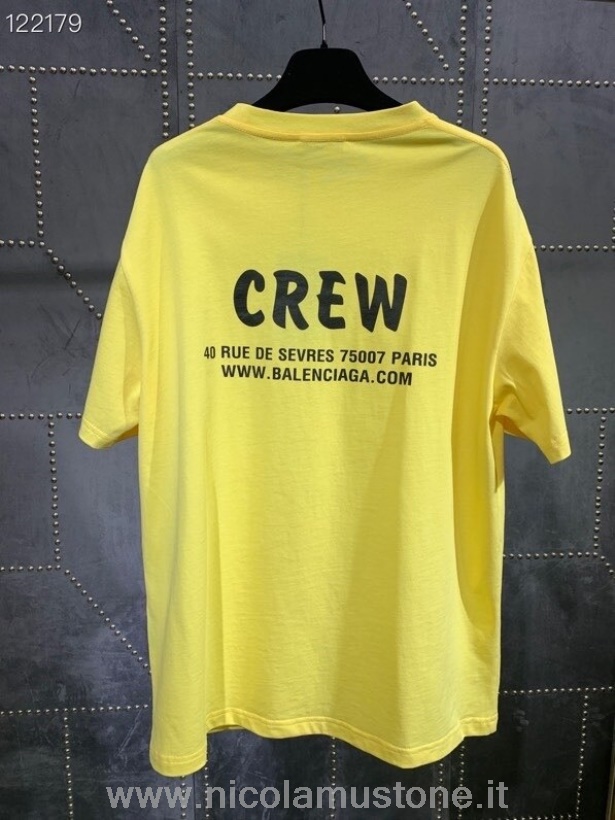 Oryginalna Bawełniana Koszulka Balenciaga Z Logo Załogi Oversize Z Kolekcji Jesień/zima 2020 żółta