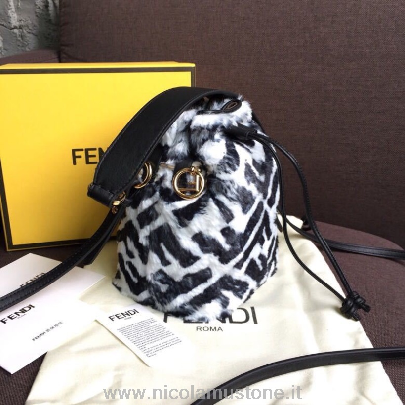 Oryginalna Jakość Fendi Mon Tresor Ff Logo Print Shearling Bucket Bag 20cm Kolekcja Wiosna/lato 2019 Biała
