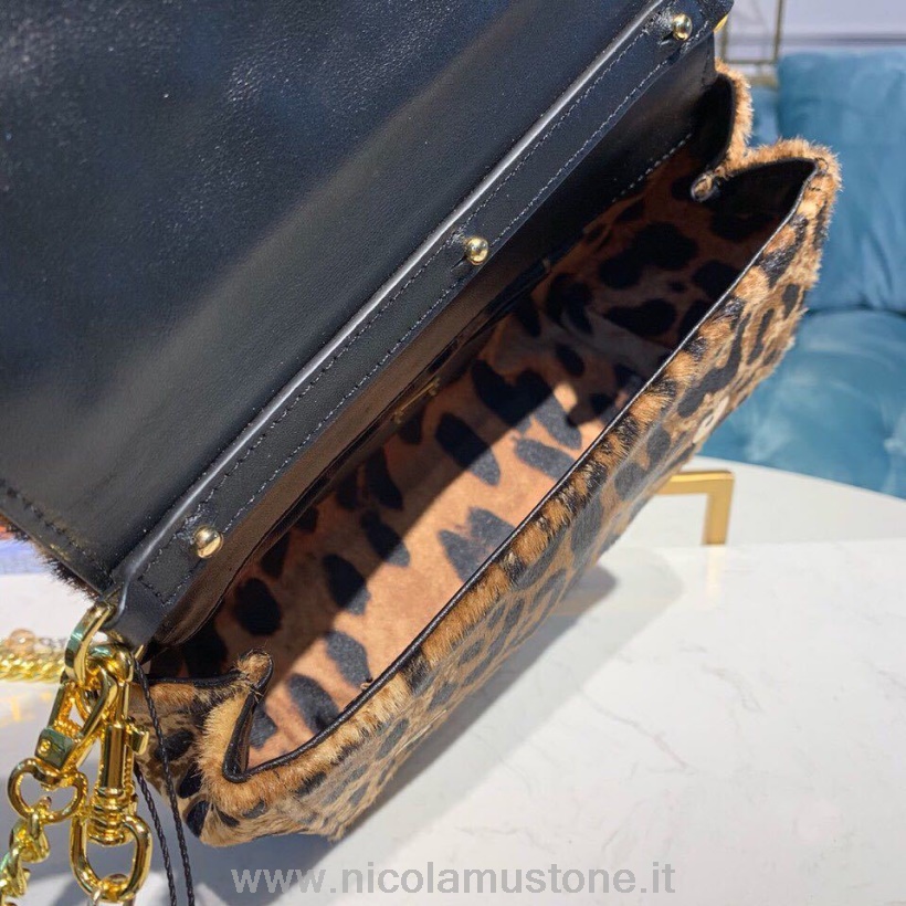 Oryginalna Jakość Dolce Gabbana Futro Haftowana Torba Na Ramię 20cm Skóra Cielęca Kolekcja Jesień/zima 2019 Lampart