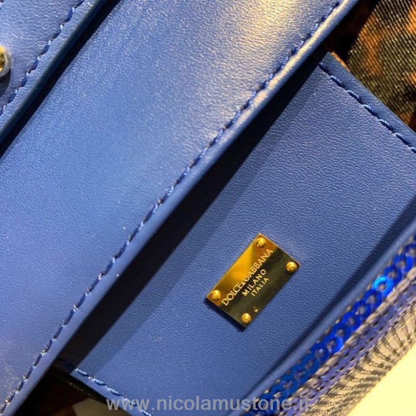 Oryginalna Jakość Dolce Gabbana Koronkowa Haftowana Torba Na Ramię 20cm Skóra Cielęca Kolekcja Jesień/zima 2019 Elektryczny Niebieski