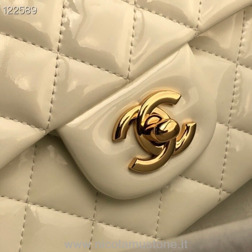 Oryginalna Jakość Chanel Klasyczna Torebka Z Klapą 25cm Złota Metalowa Skóra Lakierowana Kolekcja Wiosna/lato 2020 Biała