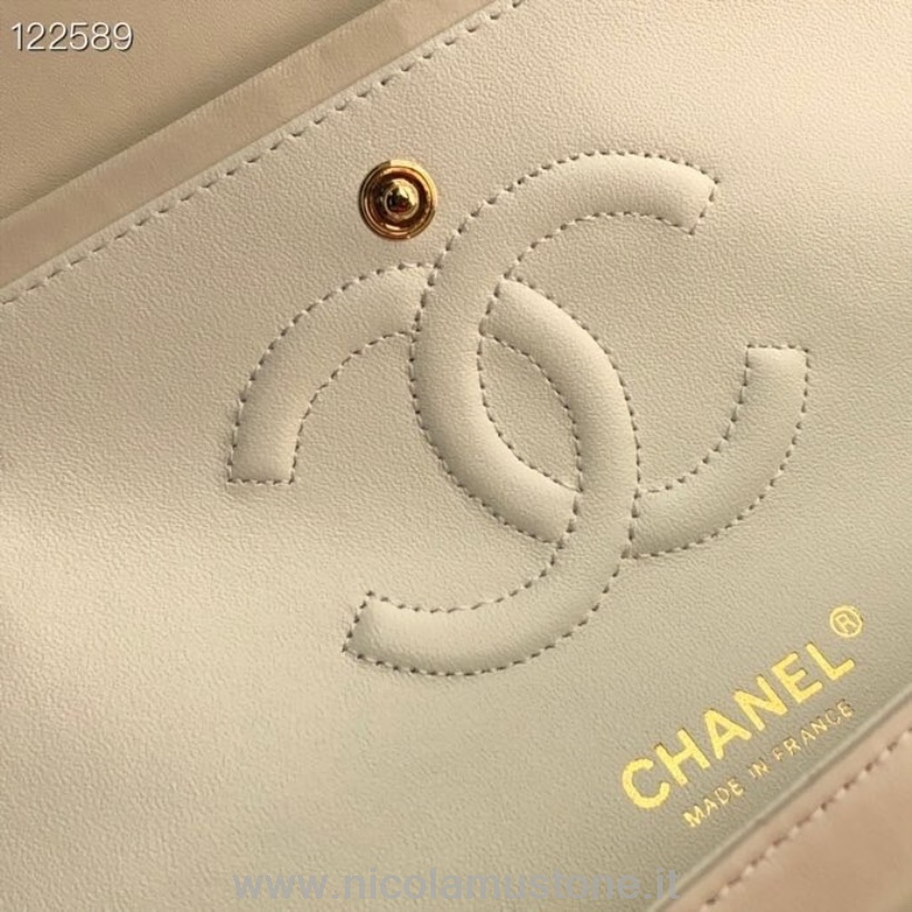 Oryginalna Jakość Chanel Klasyczna Torebka Z Klapą 25cm Złota Metalowa Skóra Lakierowana Kolekcja Wiosna/lato 2020 Biała