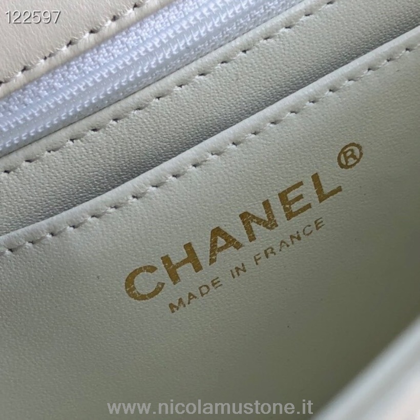 Oryginalna Jakość Chanel Klasyczna Torebka Z Klapą 20cm Złota Metalowa Skóra Lakierowana Kolekcja Wiosna/lato 2020 Biała