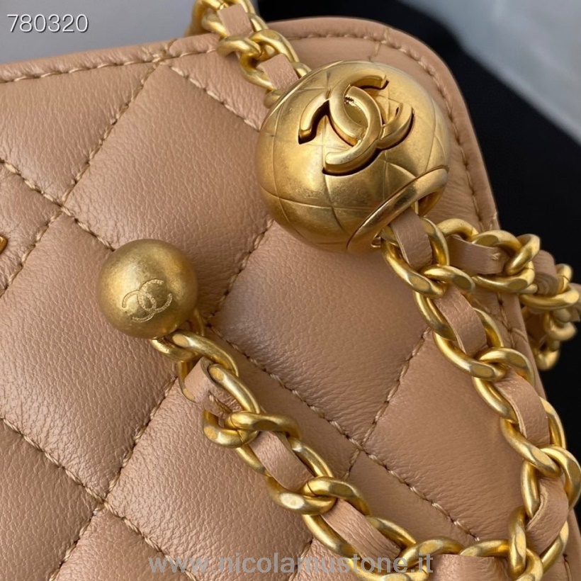 Oryginalna Torba Chanel Box 14cm As2463 Złoty Sprzęt Skóra Jagnięca Jesień/zima 2021 Kolekcja Brzoskwinia