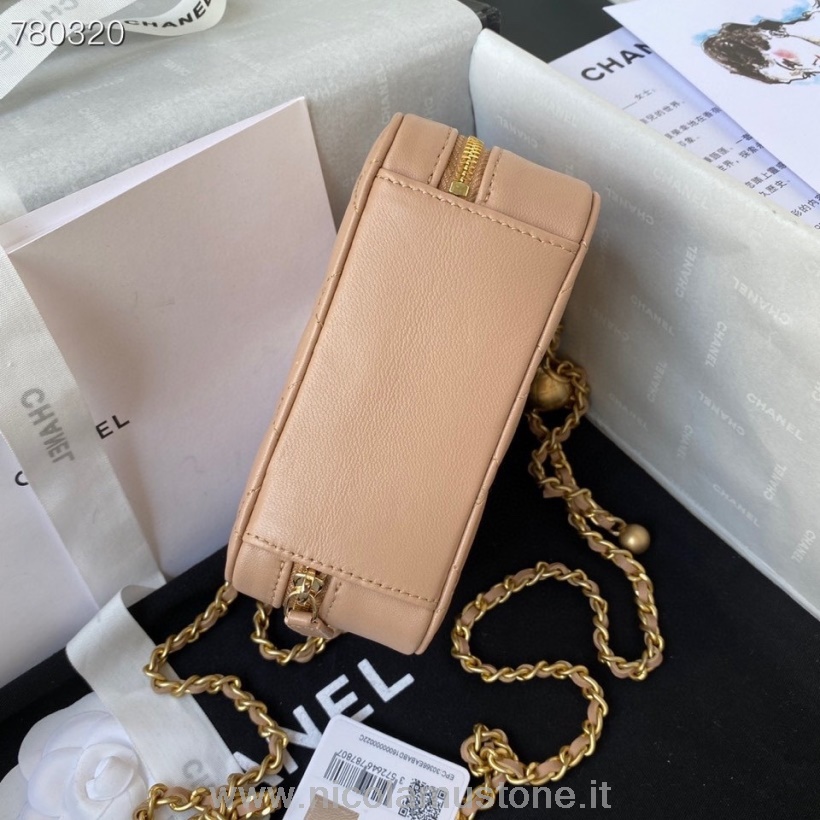 Oryginalna Torba Chanel Box 14cm As2463 Złoty Sprzęt Skóra Jagnięca Jesień/zima 2021 Kolekcja Brzoskwinia