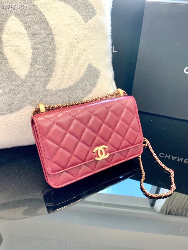 Oryginalna Jakość Chanel Miniaturowa Torebka Z Klapką 20cm As2615 Skóra Cielęca Złoty Sprzęt Wiosna/lato 2021 Kolekcja Bordowy