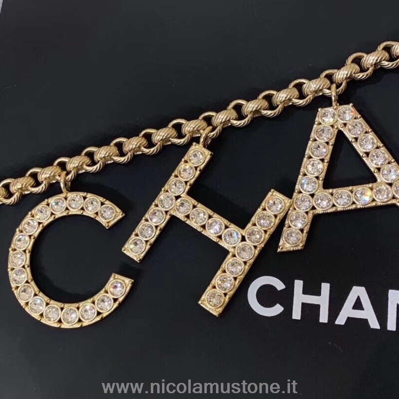 Oryginalnej Jakości Metalowy I Strass Podwójny Pasek Chanel Ab1386 Kolekcja Wiosna/lato 2019 Złota