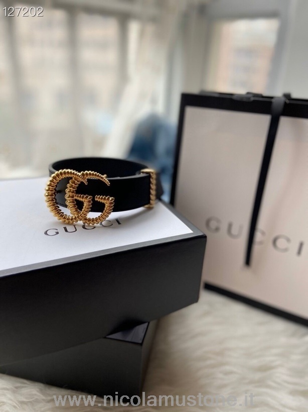Oryginalny Pasek Gucci 3cm Złoty Sprzęt Skóra Cielęca Kolekcja Jesień/zima 2020 Czarny