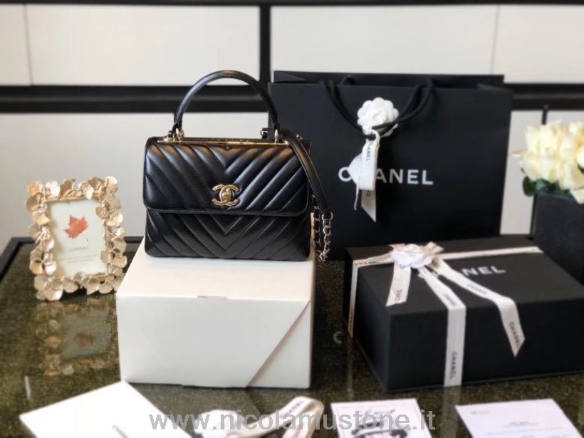 Oryginalna Torba Chanel Chevron Trendy Cc 25cm Złoty Sprzęt Skóra Jagnięca Kolekcja Wiosna/lato 2020 Czarny
