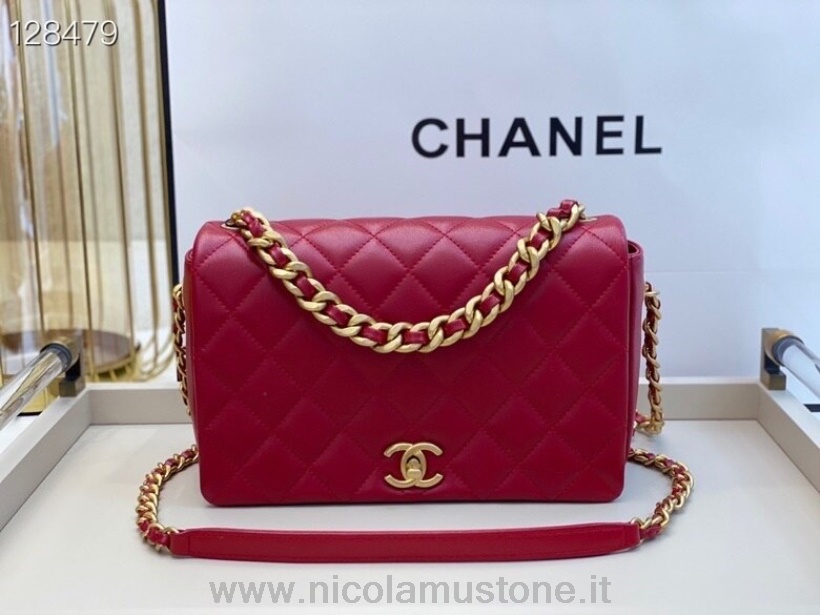 Oryginalna Torba Chanel Z Klapą 25 Cm As1977 Skóra Jagnięca Złoty Sprzęt Kolekcja Jesień/zima 2020 Czerwona