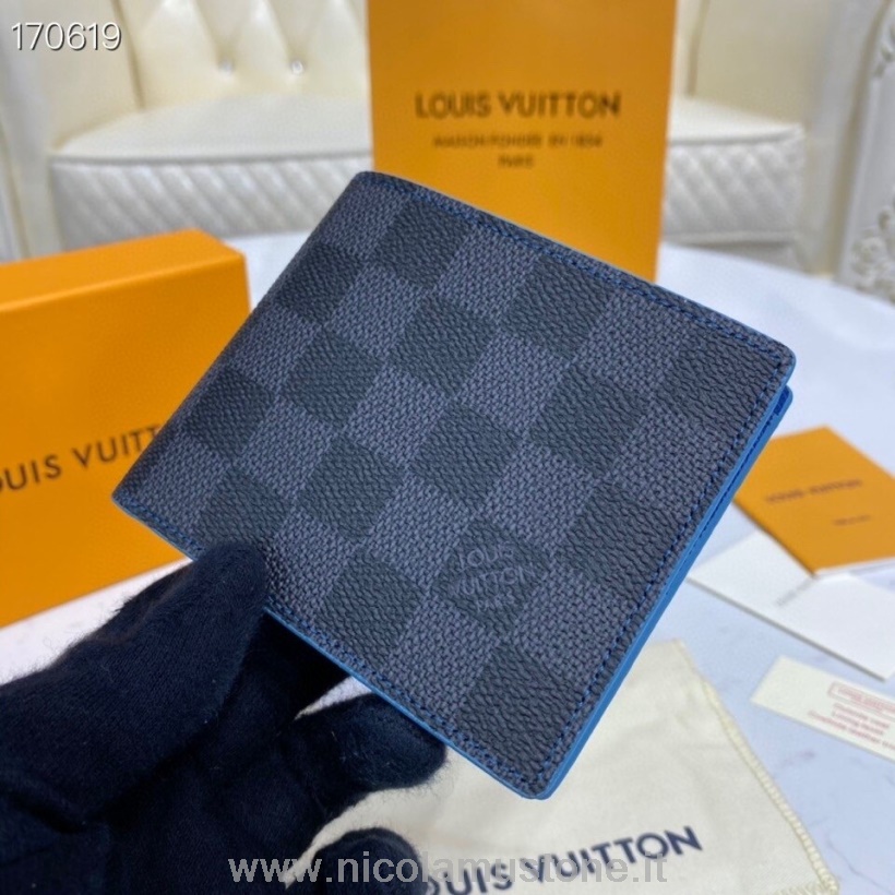 Oryginalna Jakość Louis Vuitton Smukły Portfel 12cm Damier Grafit Canvas Kolekcja Wiosna/lato 2020 N64033 Czarny/niebieski