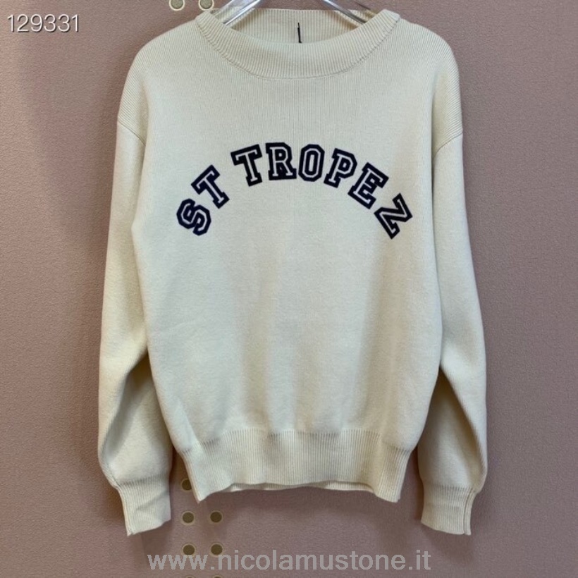 Oryginalna Jakość Celine St Tropez Haftowany Sweter Z Kolekcji Jesień/zima 2020 Beżowy