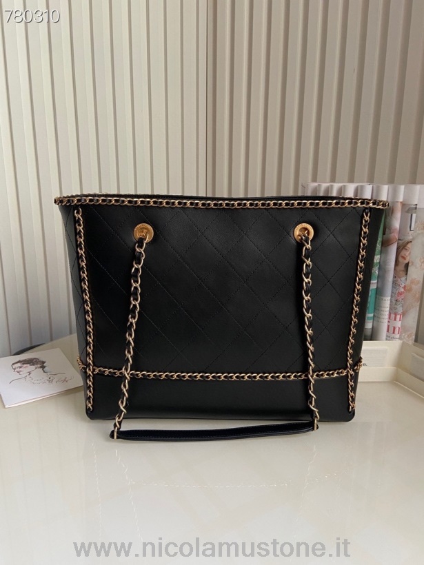 Oryginalna Jakość Chanel Tkany łańcuch Tote Bag 34cm As3761 Złoty Sprzęt Skóra Cielęca Jesień/zima 2021 Kolekcja Czarny