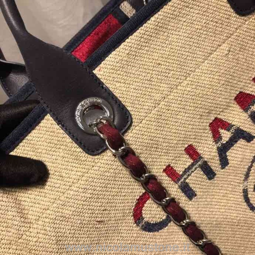 Oryginalna Torba Chanel Deauville 38cm Płócienna Torba Kolekcja Wiosna/lato 2019 Krem/granat/czerwony/multi