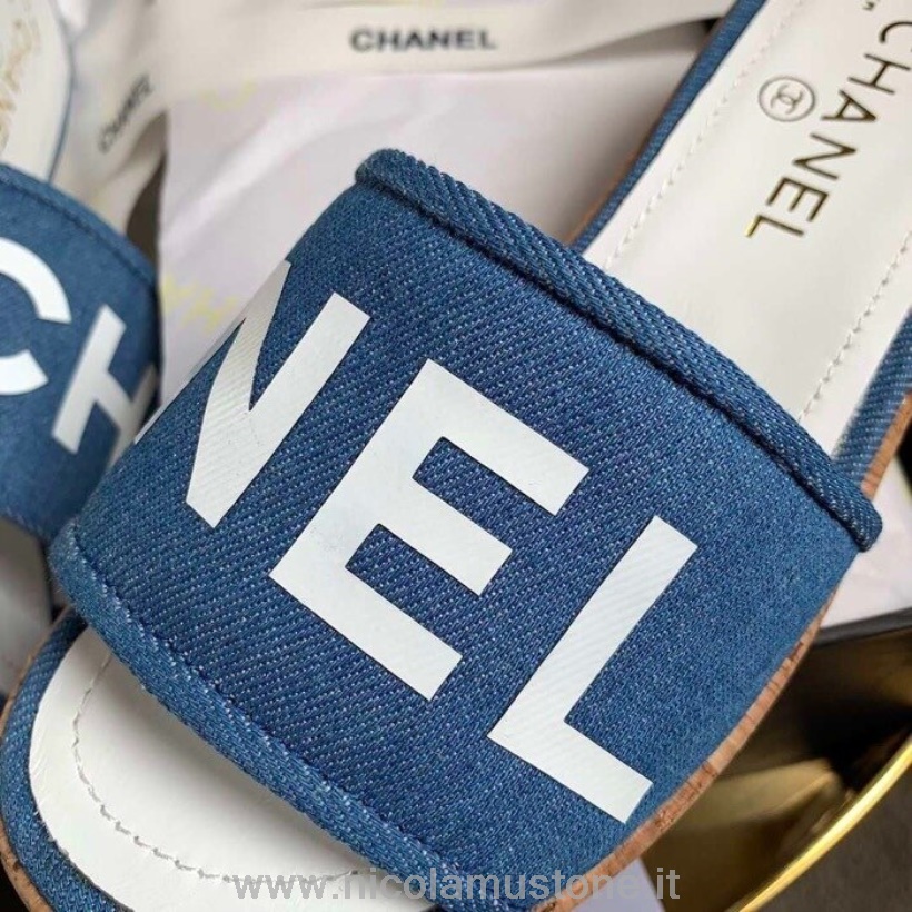 Oryginalnej Jakości Sandały Chanel Mule G34876 Skóra Jagnięca Kolekcja Wiosna/lato 2019 Denim Blue
