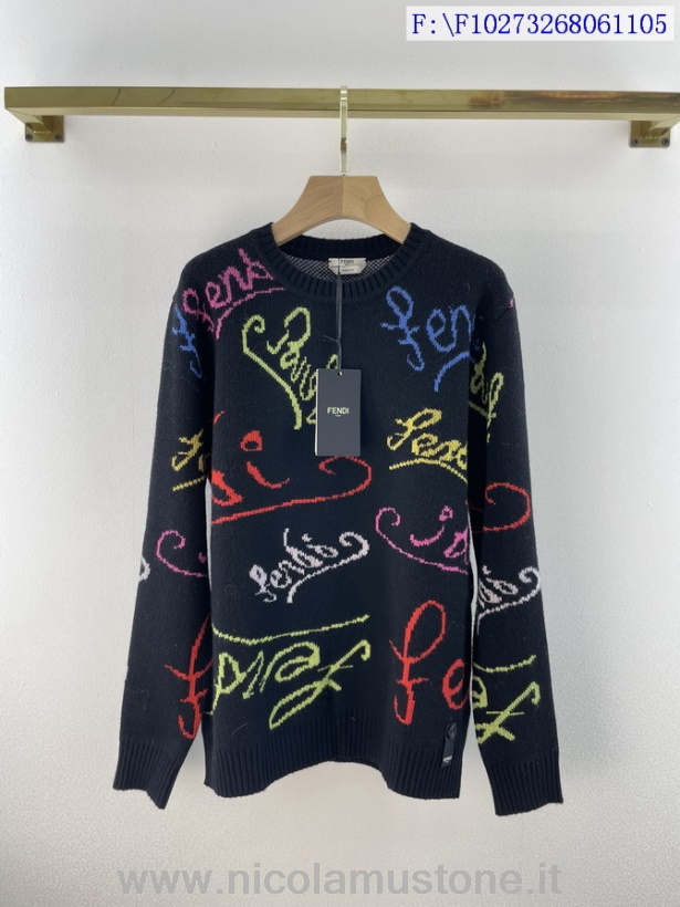 Oryginalna Jakość Fendi Logo Kaszmirowy Sweter Z Kolekcji Jesień/zima 2021 Wielokolorowy Czarny