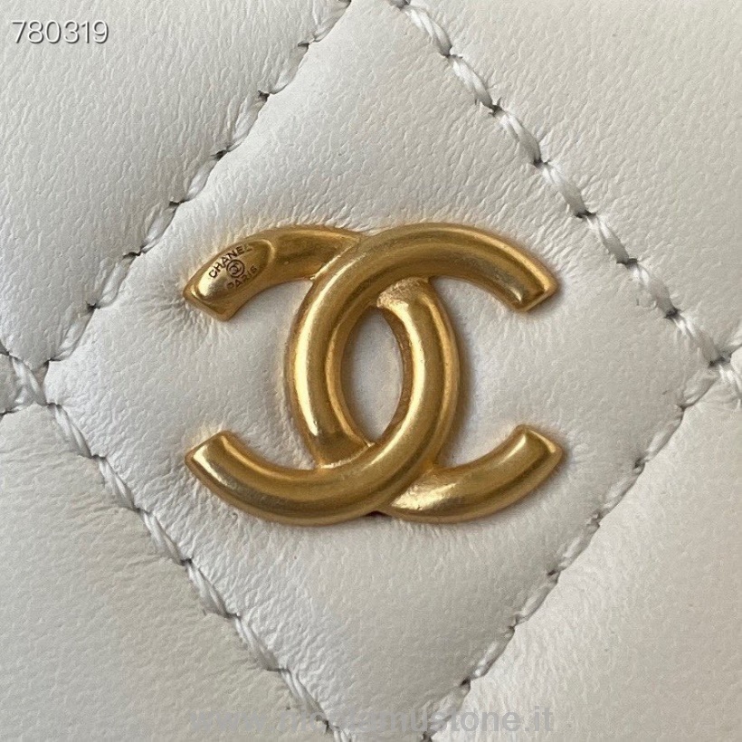 Oryginalna Torba Chanel Box 14cm As2463 Złota Sprzętowa Skóra Jagnięca Jesień/zima 2021 Kolekcja Biała