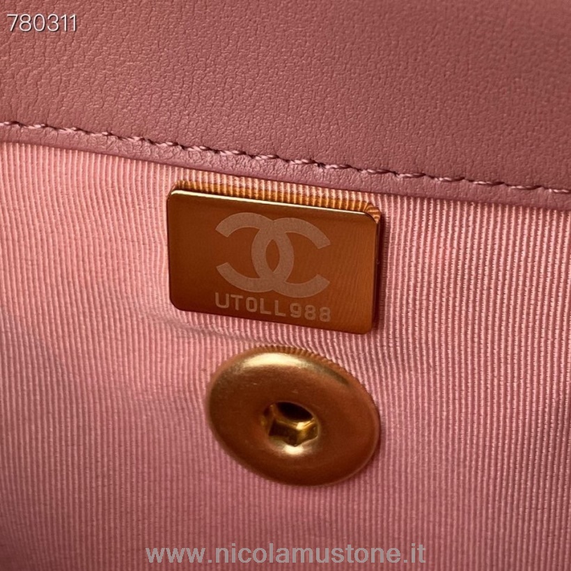Oryginalna Torba Chanel Z Klapą 22cm As3011 Złoty Sprzęt Skóra Cielęca Jesień/zima 2021 Kolekcja Różowy