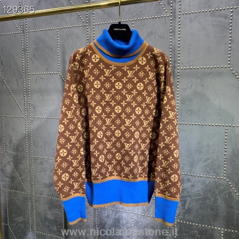 Oryginalnej Jakości Louis Vuitton Monogram Sweter Z Golfem Kolekcja Jesień/zima 2020 Brązowy/niebieski
